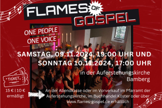 Im Hintergrund sind die Flames of Gospel bei Ihrem Konzert in der Auferstehungskirche zu sehen