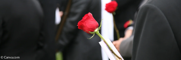 Trauergäste mit Rose