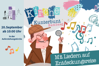 Detektiv mit Lupe untersucht bunte Noten