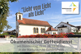 Markuskirche mit Brücke im Vordergrund und Geranien