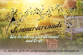 Sommerabendstimmung mit Holzbank und Truhe